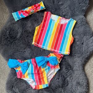 NWOT Girls Mud Pie Colorful Striped Bikini Set.  Size 5T